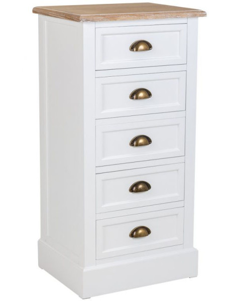 Chiffonnier 5 tiroirs blanc plateau bois 45x35x90 cm Votin  - 1