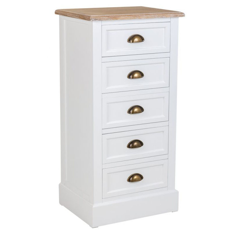 Chiffonnier 5 tiroirs blanc plateau bois 45x35x90 cm Votin  - 1