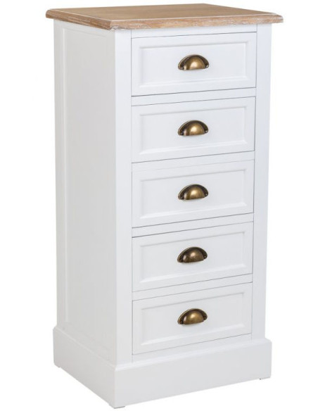 Chiffonnier 5 tiroirs blanc plateau bois 45x35x90 cm Votin  - 1