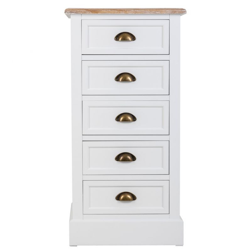 Chiffonnier 5 tiroirs blanc plateau bois 45x35x90 cm Votin  - 2