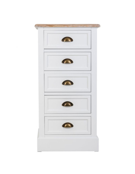 Chiffonnier 5 tiroirs blanc plateau bois 45x35x90 cm Votin  - 2