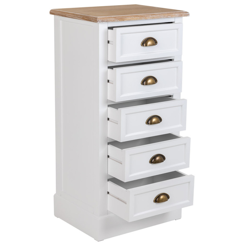 Chiffonnier 5 tiroirs blanc plateau bois 45x35x90 cm Votin  - 3