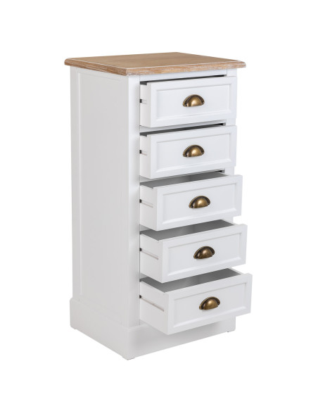 Chiffonnier 5 tiroirs blanc plateau bois 45x35x90 cm Votin  - 3