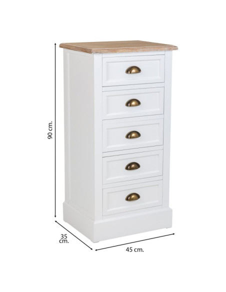 Chiffonnier 5 tiroirs blanc plateau bois 45x35x90 cm Votin  - 7