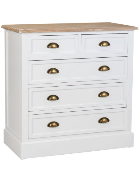 Commode blanche 5 tiroirs plateau effet bois 80x40x80,5 cm Votin  - 1