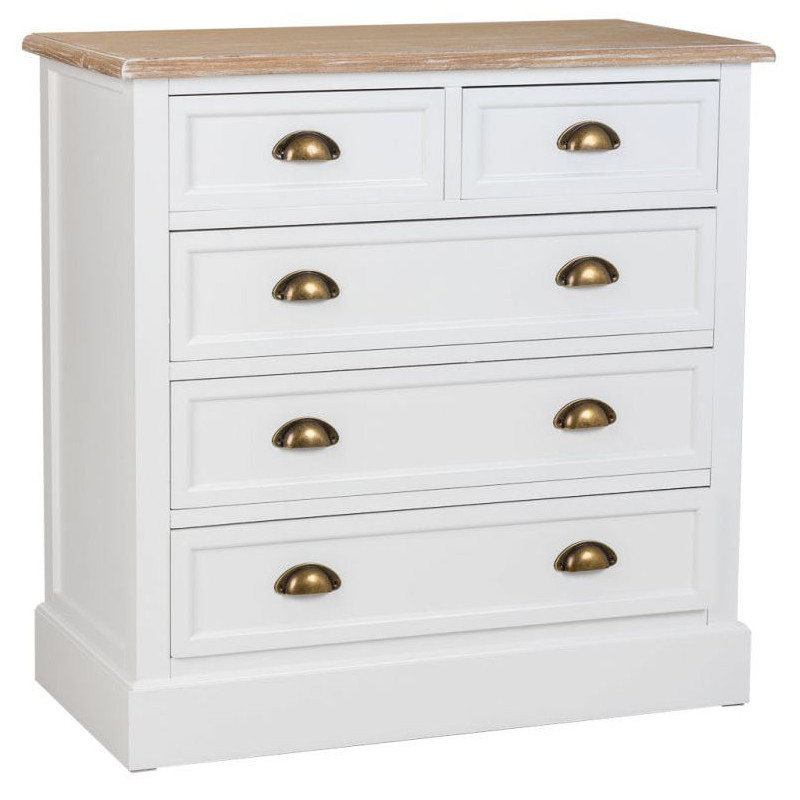 Commode blanche 5 tiroirs plateau effet bois 80x40x80,5 cm Votin  - 1