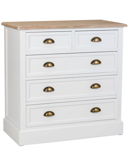 Commode blanche 5 tiroirs plateau effet bois 80x40x80,5 cm Votin  - 1