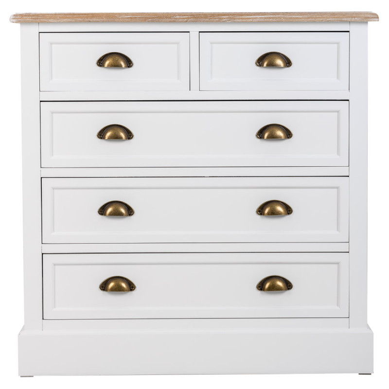 Commode blanche 5 tiroirs plateau effet bois 80x40x80,5 cm Votin  - 2