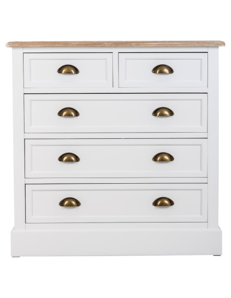 Commode blanche 5 tiroirs plateau effet bois 80x40x80,5 cm Votin  - 2