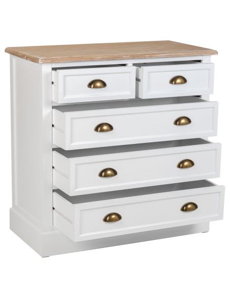 Commode blanche 5 tiroirs plateau effet bois 80x40x80,5 cm Votin  - 3