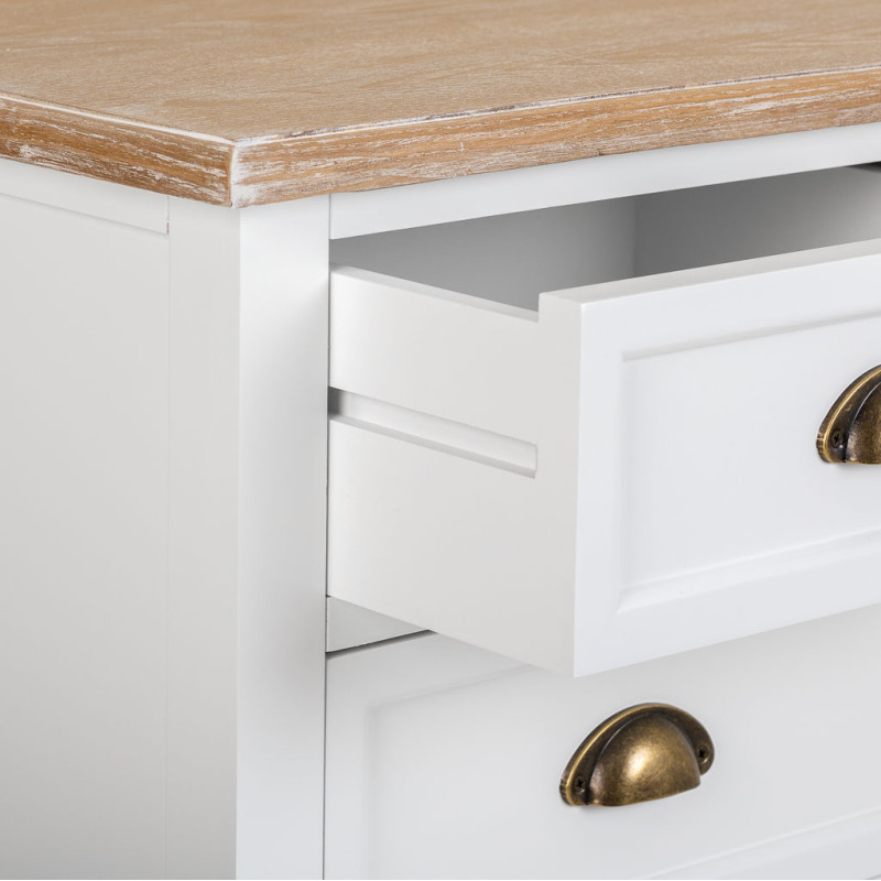 Commode blanche 5 tiroirs plateau effet bois 80x40x80,5 cm Votin  - 5