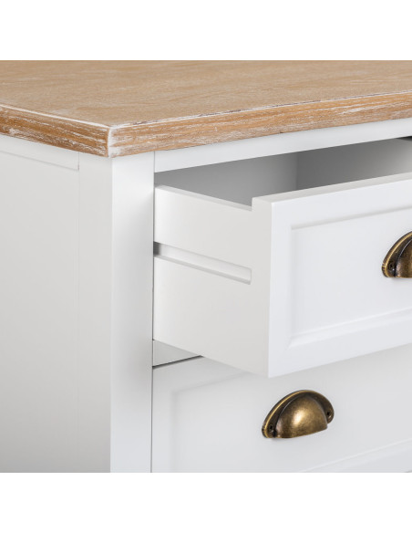 Commode blanche 5 tiroirs plateau effet bois 80x40x80,5 cm Votin  - 5