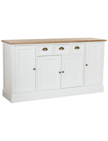 Buffet bas blanc et bois 4 portes 3 tiroirs 150x40x80,5 cm Votin  - 1