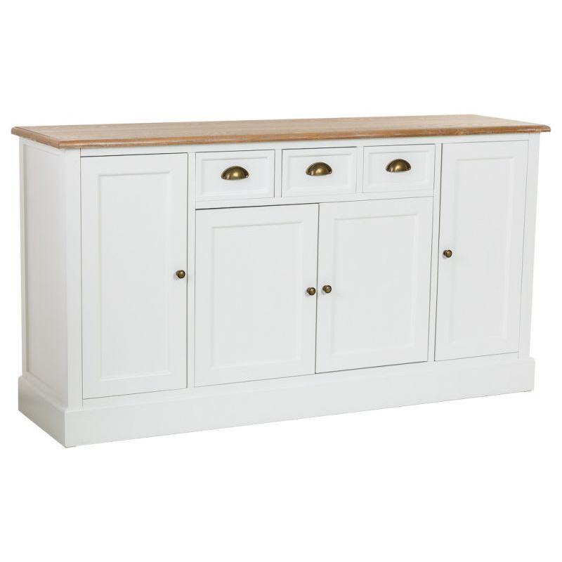 Buffet bas blanc et bois 4 portes 3 tiroirs 150x40x80,5 cm Votin  - 1