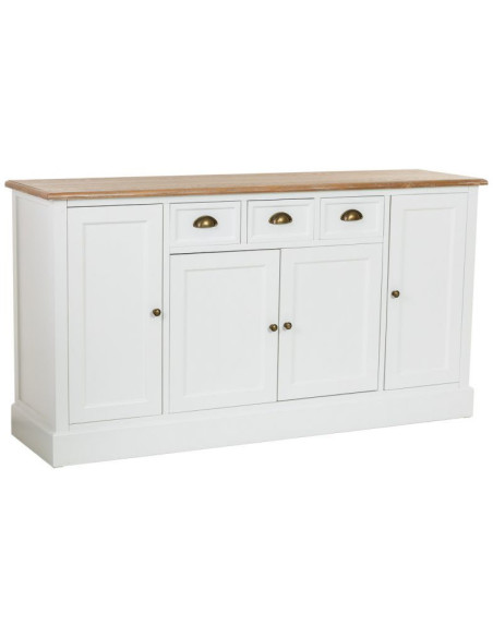 Buffet bas blanc et bois 4 portes 3 tiroirs 150x40x80,5 cm Votin  - 1
