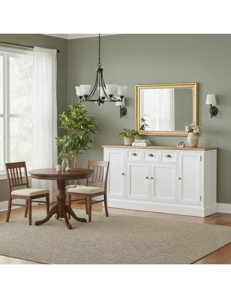 Buffet bas blanc et bois 4 portes 3 tiroirs 150x40x80,5 cm Votin  - 2