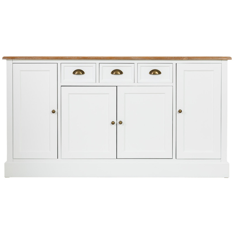 Buffet bas blanc et bois 4 portes 3 tiroirs 150x40x80,5 cm Votin  - 3