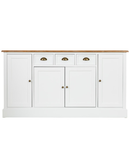 Buffet bas blanc et bois 4 portes 3 tiroirs 150x40x80,5 cm Votin  - 3