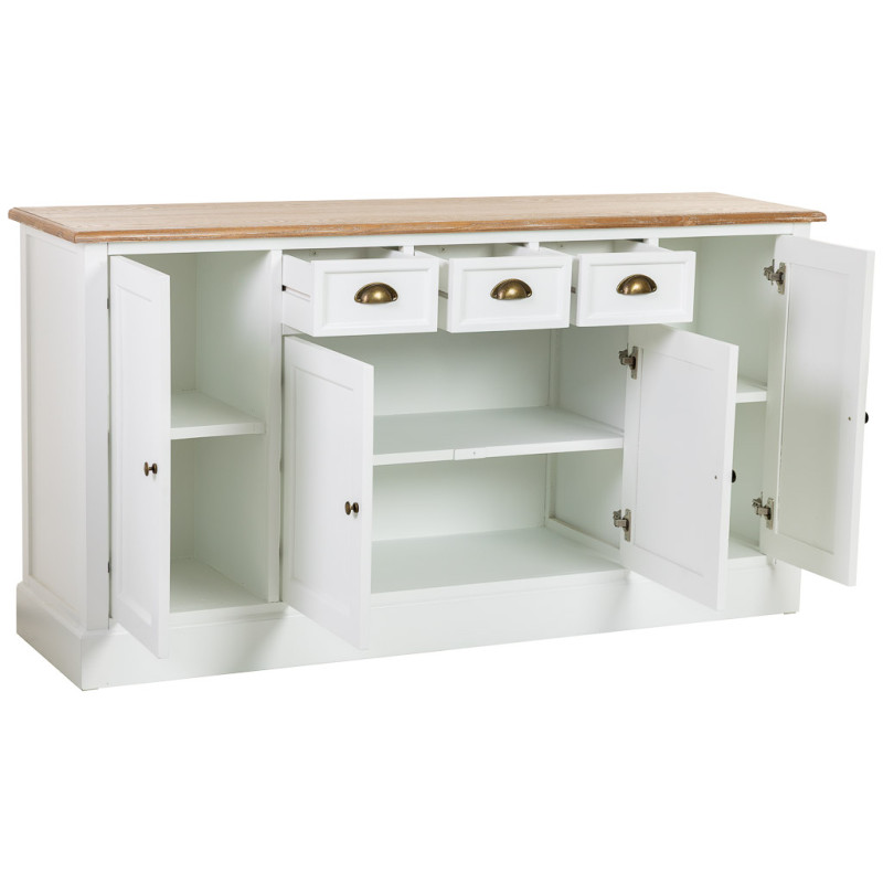 Buffet bas blanc et bois 4 portes 3 tiroirs 150x40x80,5 cm Votin  - 4