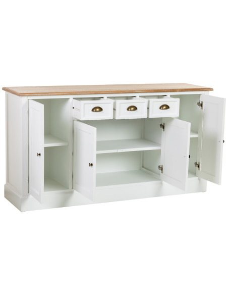 Buffet bas blanc et bois 4 portes 3 tiroirs 150x40x80,5 cm Votin  - 4