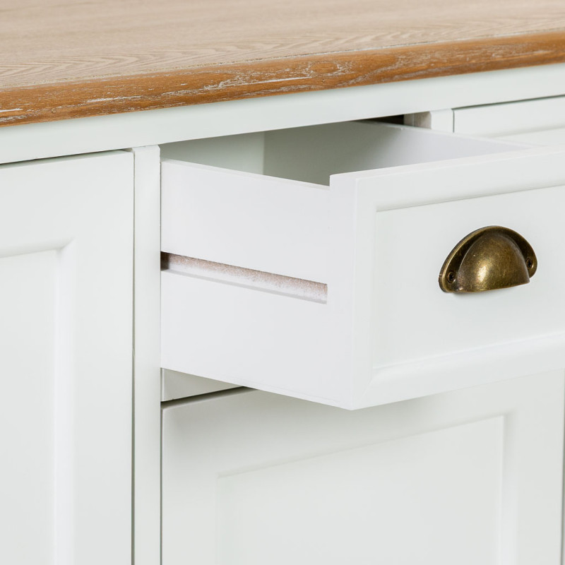 Buffet bas blanc et bois 4 portes 3 tiroirs 150x40x80,5 cm Votin  - 7
