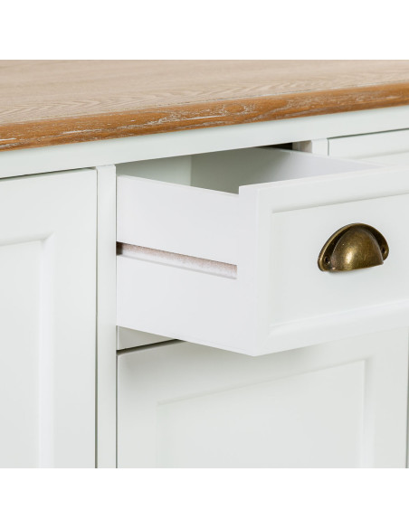 Buffet bas blanc et bois 4 portes 3 tiroirs 150x40x80,5 cm Votin  - 7