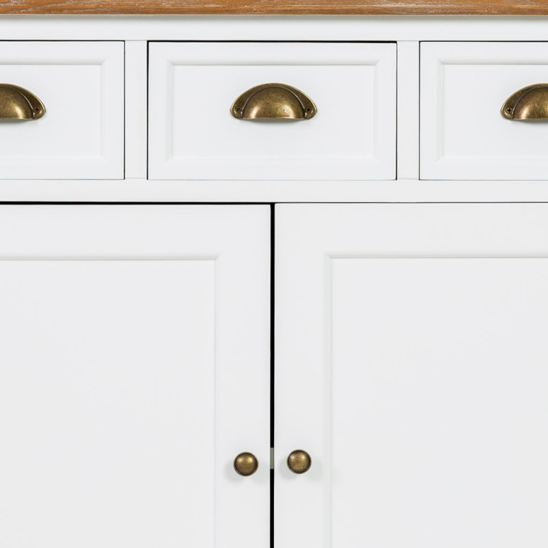 Buffet bas blanc et bois 4 portes 3 tiroirs 150x40x80,5 cm Votin  - 9