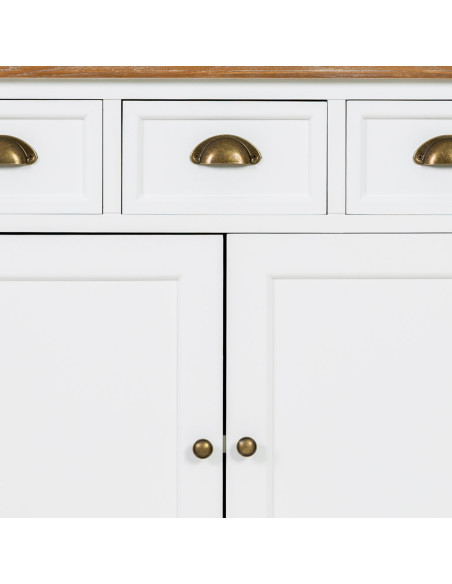 Buffet bas blanc et bois 4 portes 3 tiroirs 150x40x80,5 cm Votin  - 9