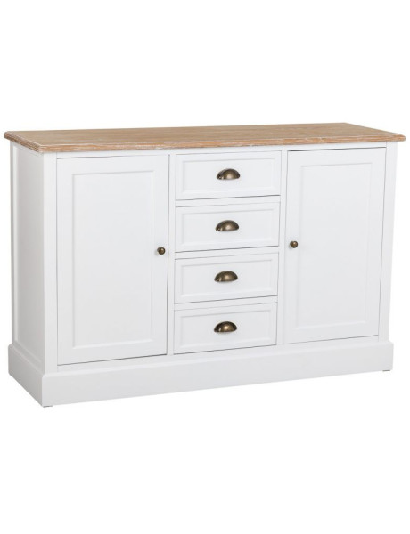 Buffet bas blanc et effet bois 2 portes 4 tiroirs 124x40x80 cm Votin  - 1
