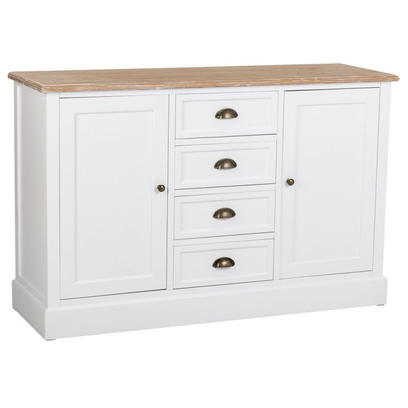 Buffet bas blanc et effet bois 2 portes 4 tiroirs 124x40x80 cm Votin  - 1
