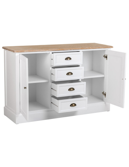 Buffet bas blanc et effet bois 2 portes 4 tiroirs 124x40x80 cm Votin  - 4