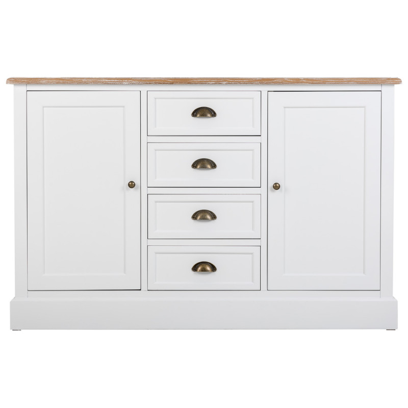 Buffet bas blanc et effet bois 2 portes 4 tiroirs 124x40x80 cm Votin  - 3