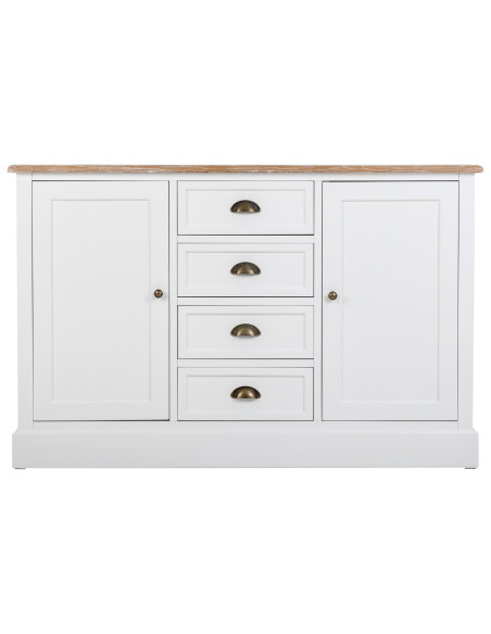 Buffet bas blanc et effet bois 2 portes 4 tiroirs 124x40x80 cm Votin  - 3
