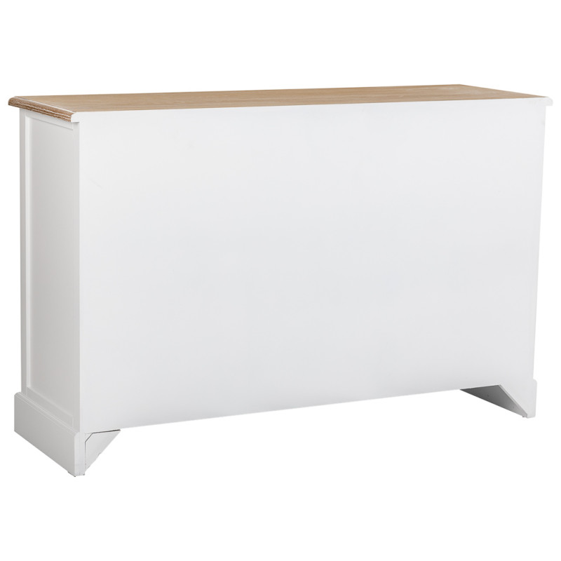 Buffet bas blanc et effet bois 2 portes 4 tiroirs 124x40x80 cm Votin  - 5