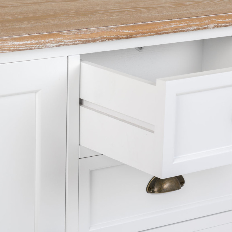 Buffet bas blanc et effet bois 2 portes 4 tiroirs 124x40x80 cm Votin  - 6