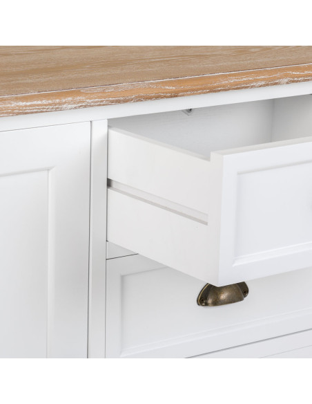 Buffet bas blanc et effet bois 2 portes 4 tiroirs 124x40x80 cm Votin  - 6