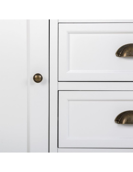 Buffet bas blanc et effet bois 2 portes 4 tiroirs 124x40x80 cm Votin  - 8