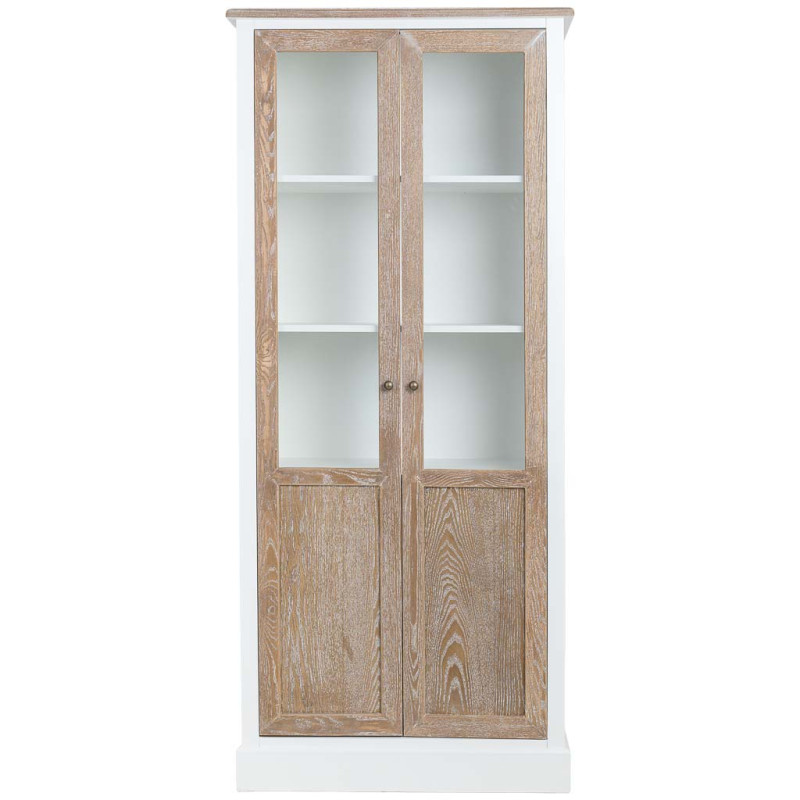 Vitrine 2 portes vitrées blanc et bois patiné 81x40x180 cm Votin  - 3