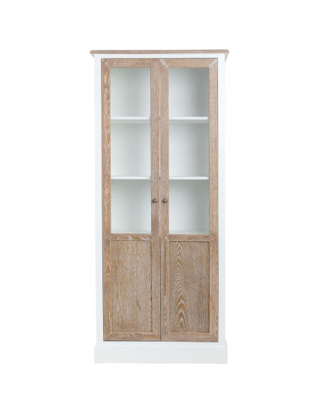 Vitrine 2 portes vitrées blanc et bois patiné 81x40x180 cm Votin  - 3
