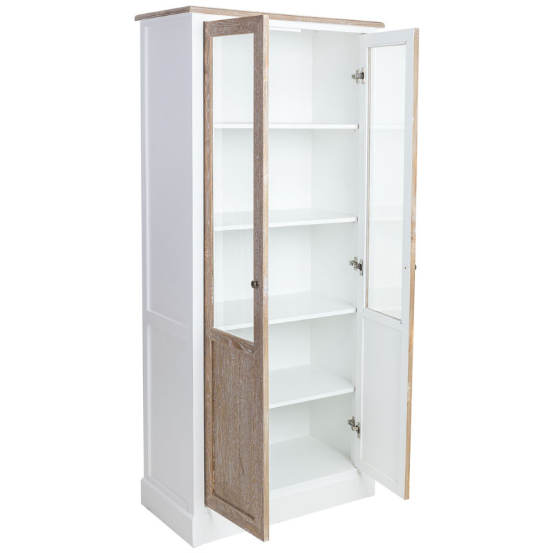 Vitrine 2 portes vitrées blanc et bois patiné 81x40x180 cm Votin  - 4