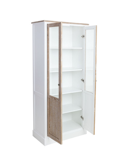 Vitrine 2 portes vitrées blanc et bois patiné 81x40x180 cm Votin  - 4
