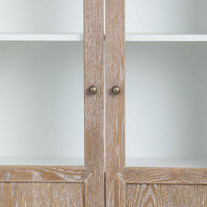 Vitrine 2 portes vitrées blanc et bois patiné 81x40x180 cm Votin  - 6