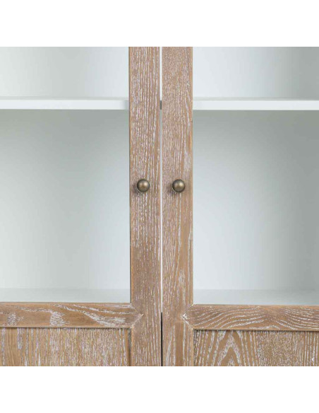 Vitrine 2 portes vitrées blanc et bois patiné 81x40x180 cm Votin  - 6