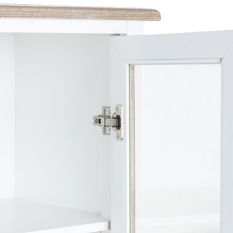 Vitrine 2 portes vitrées blanc et bois patiné 81x40x180 cm Votin  - 7