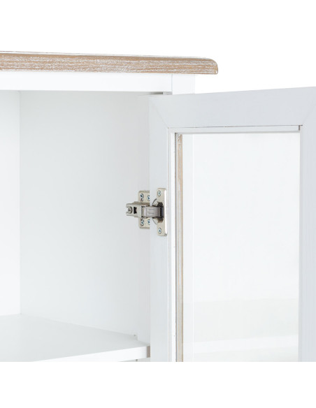 Vitrine 2 portes vitrées blanc et bois patiné 81x40x180 cm Votin  - 7