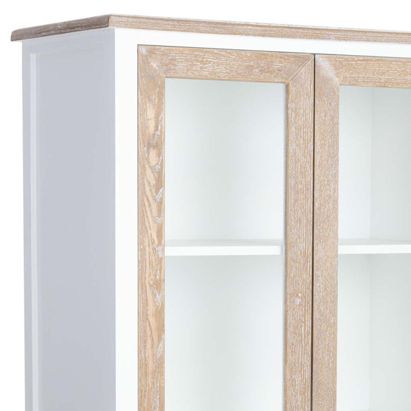 Vitrine 2 portes vitrées blanc et bois patiné 81x40x180 cm Votin  - 8
