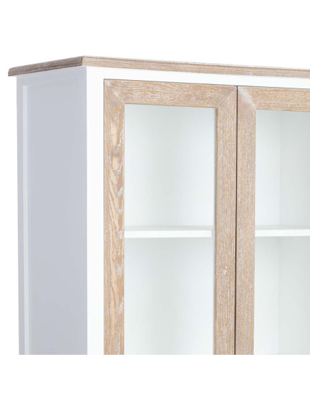 Vitrine 2 portes vitrées blanc et bois patiné 81x40x180 cm Votin  - 8