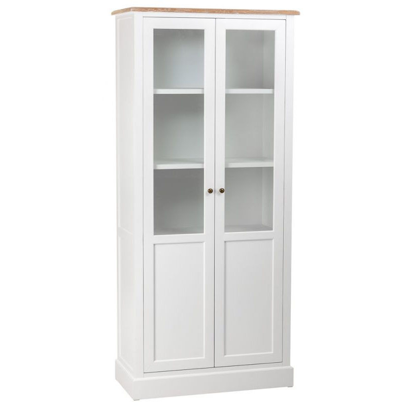 Vitrine blanche 2 portes vitrées effet bois 81x40x180 cm Votin  - 1