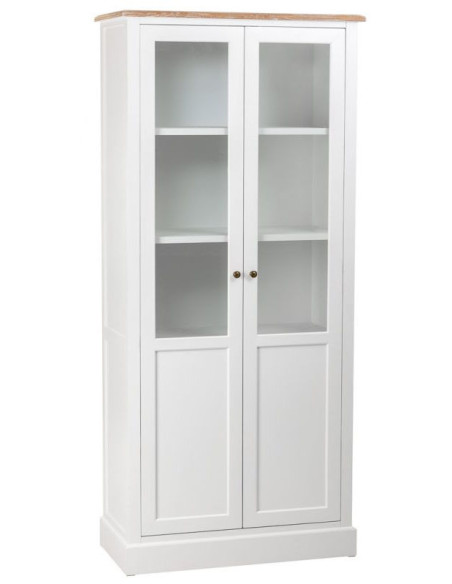 Vitrine blanche 2 portes vitrées effet bois 81x40x180 cm Votin  - 1
