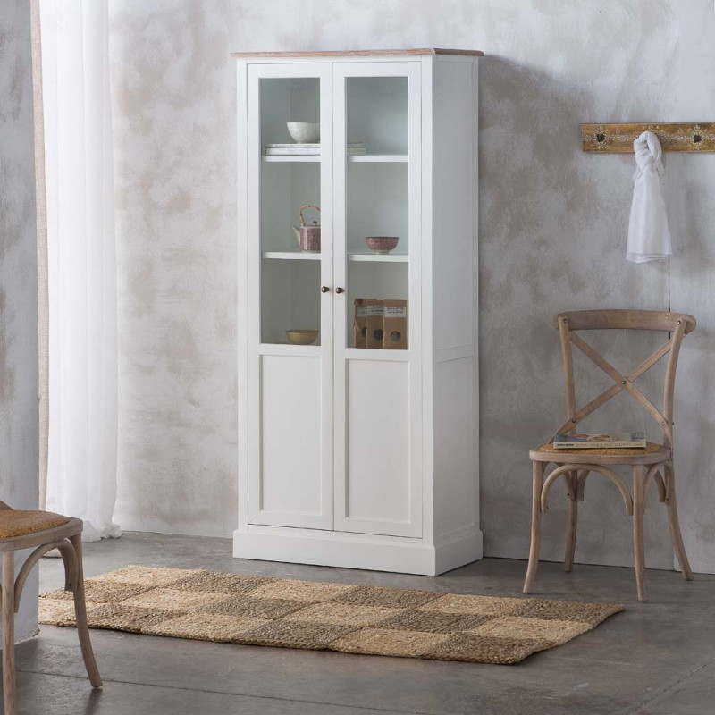 Vitrine blanche 2 portes vitrées effet bois 81x40x180 cm Votin  - 2
